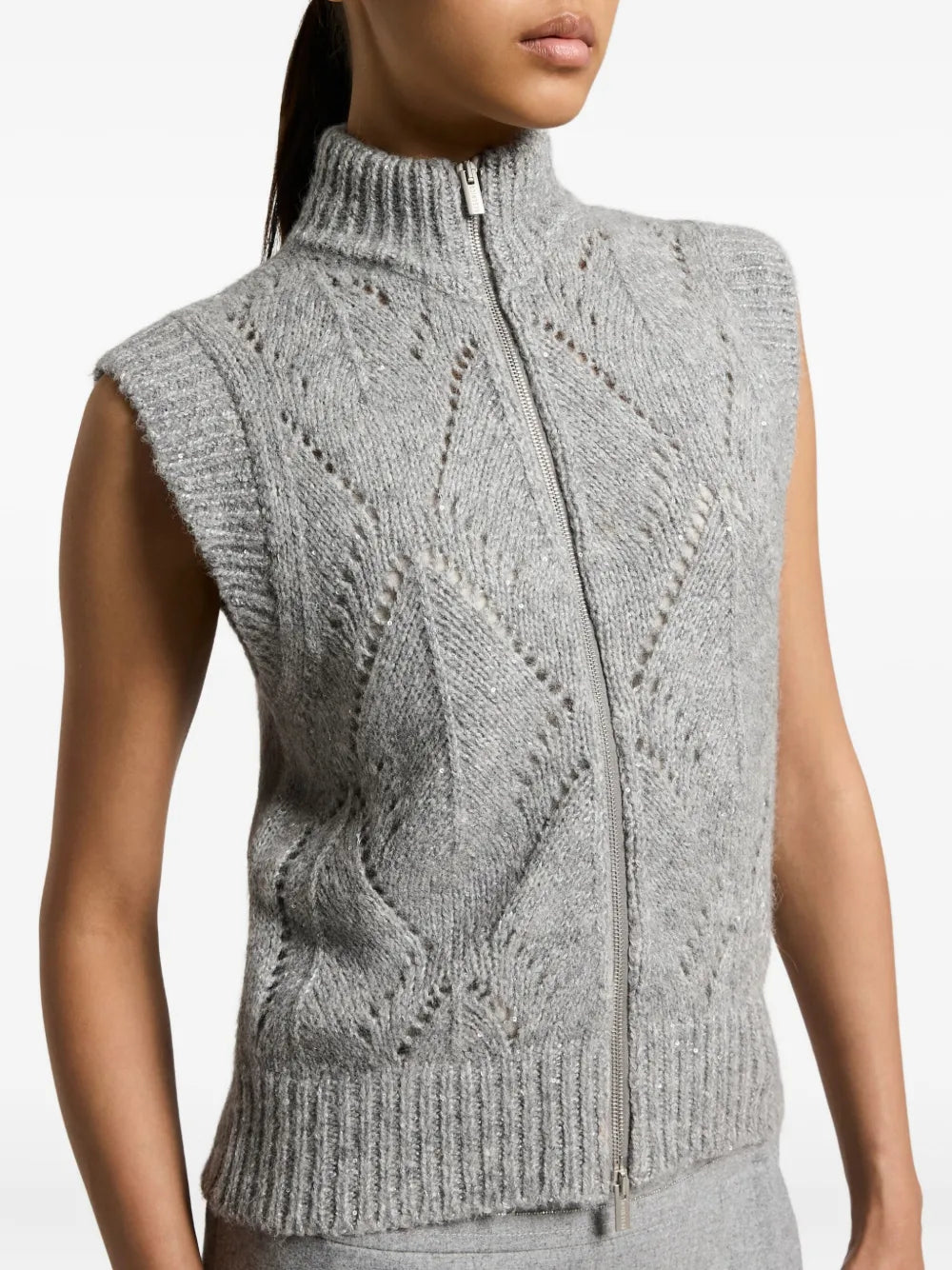 Zip-front sleeveless cardigan