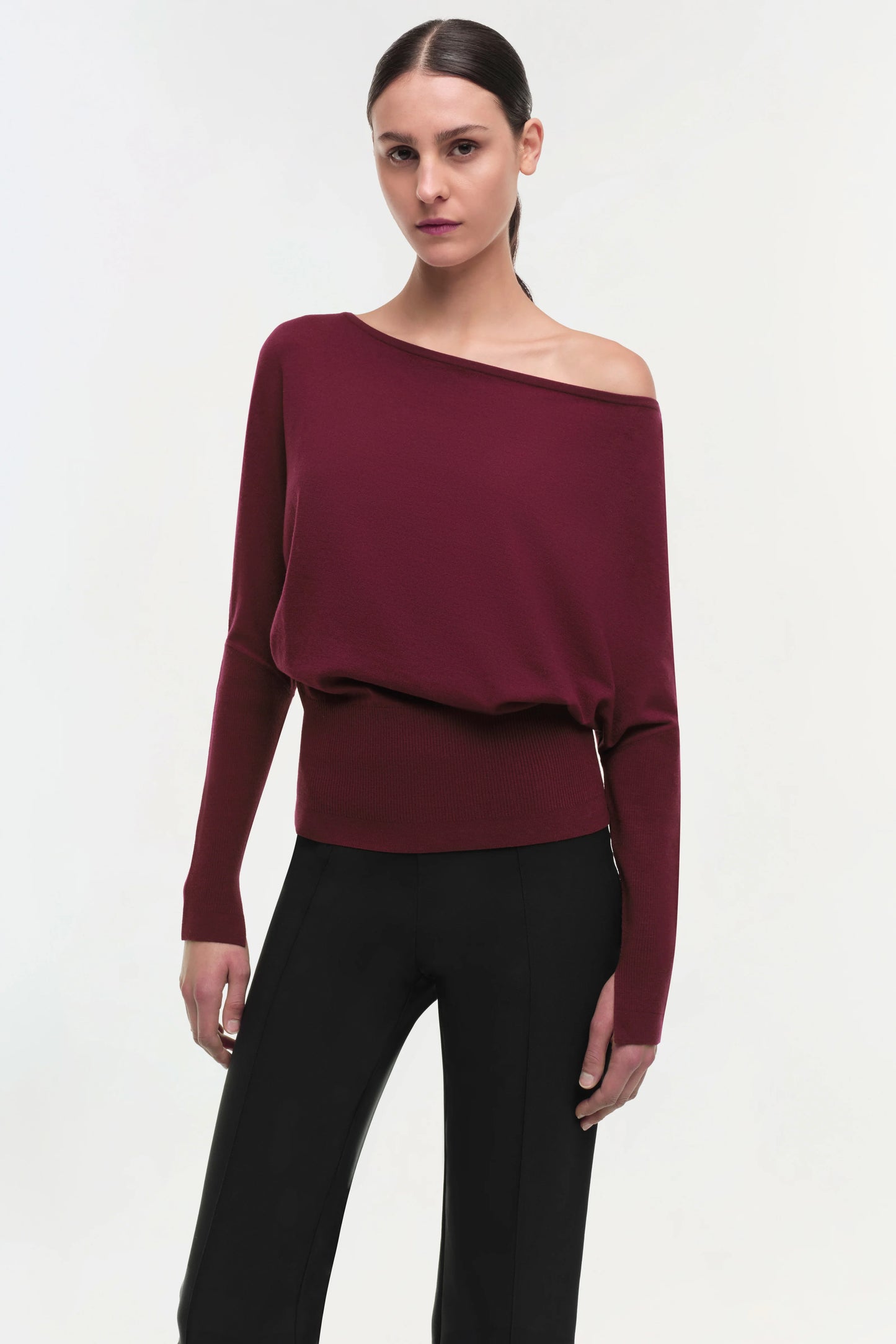 LAVINA DRAPED OFF SHOULDER SWEATER