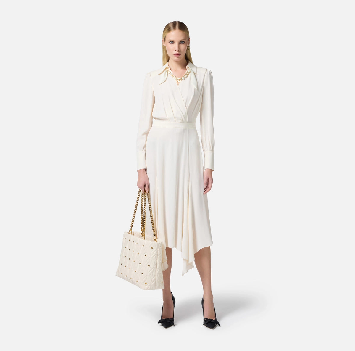 Dress in georgette fabric with jewel foulard scarf