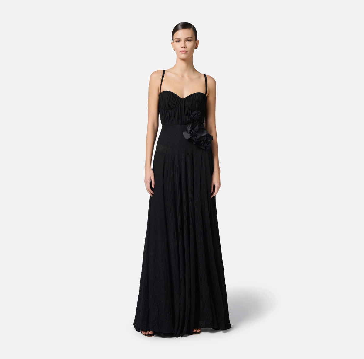 red carpet lurex jersey dress Elisabetta Franchi Red Carpet Dress In Lurex Jersey In Beige