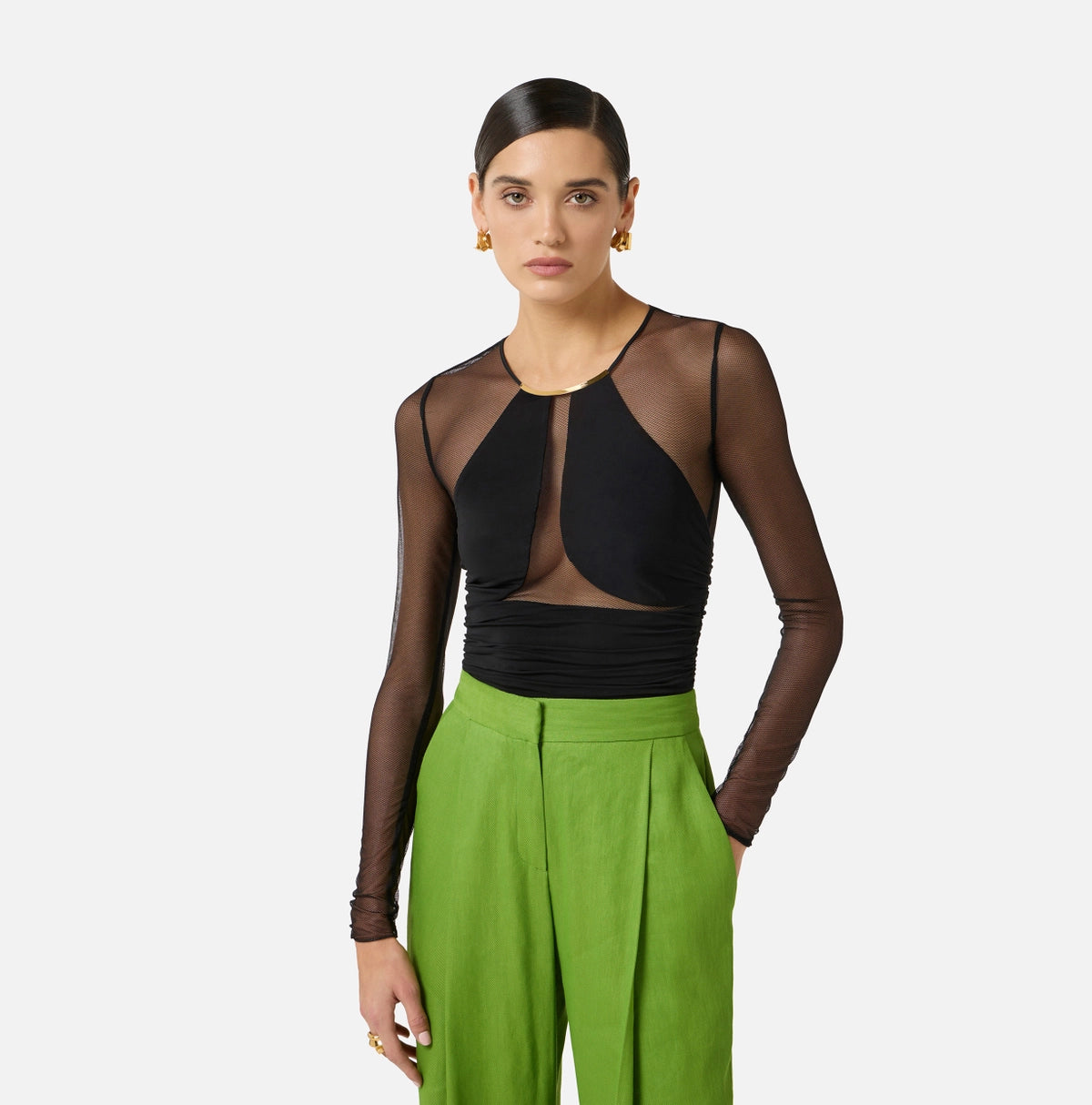 Lightweight crêpe jersey bodysuit with jewel detail