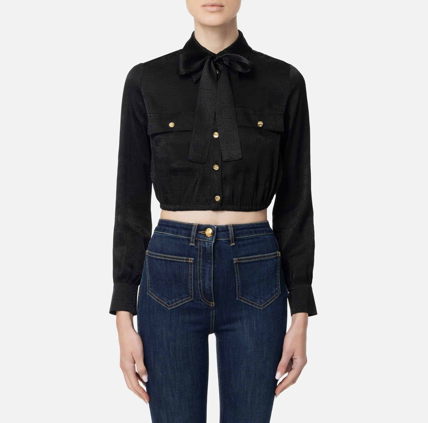 Cropped blouse in jacquard satin fabric with foulard scarf