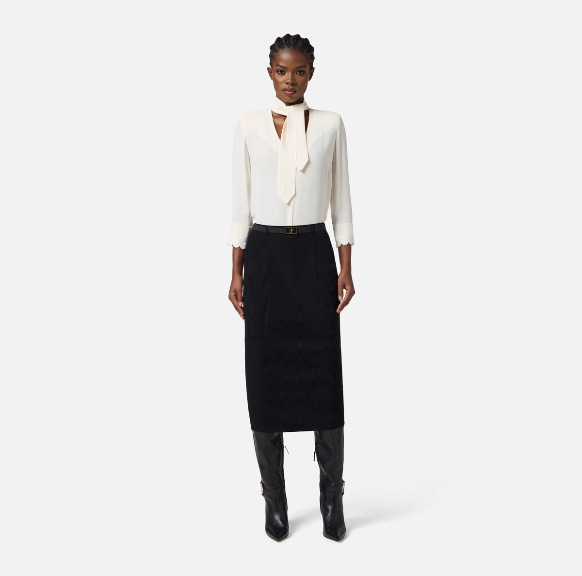 Blouse in georgette fabric with sash belt