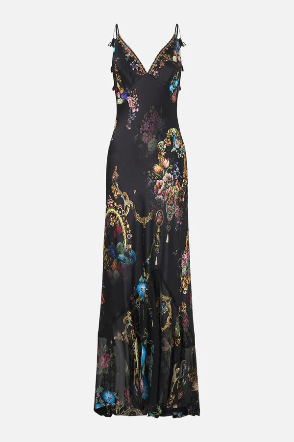 V NECK SLIP DRESS WITH FLOUNCE HEM