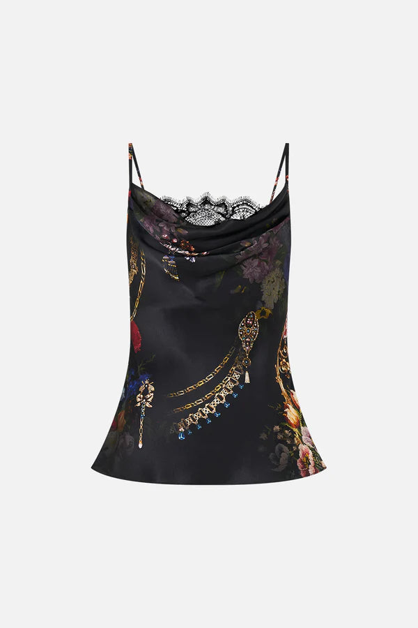 Cowl Neck Cami With Lace