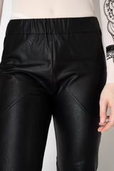 D. EXTERIOR PULL-ON STYLE FAUX LEATHER TROUSERS