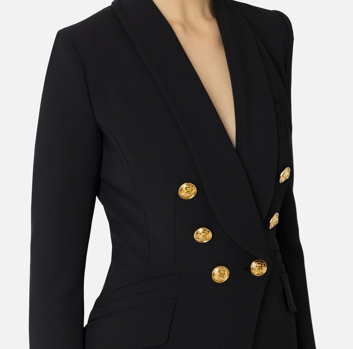 Double-breasted jacket in stretch crêpe with embroidery