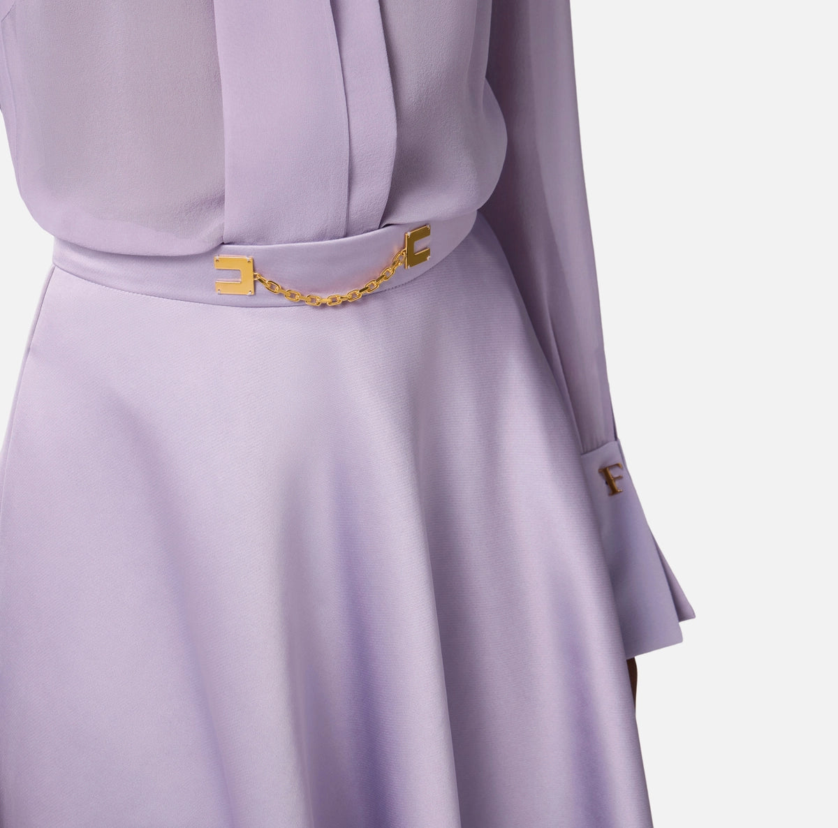 Skirt in duchess satin fabric with jewel logo