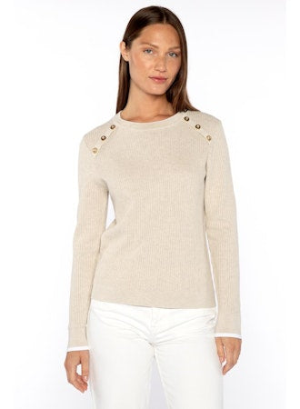 Ivonne Tipped Button Rib Crew Sweater