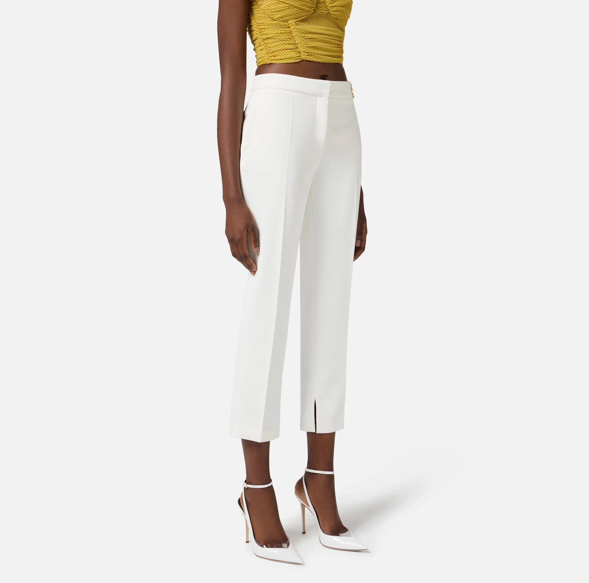 Trousers in lightweight double-layer crêpe fabric with slits