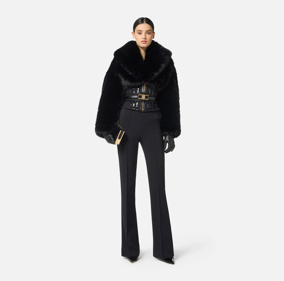 Trousers in lightweight crêpe fabric with jewel chain