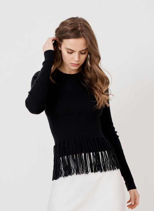 Rib Crew W/ Tiered Fringe