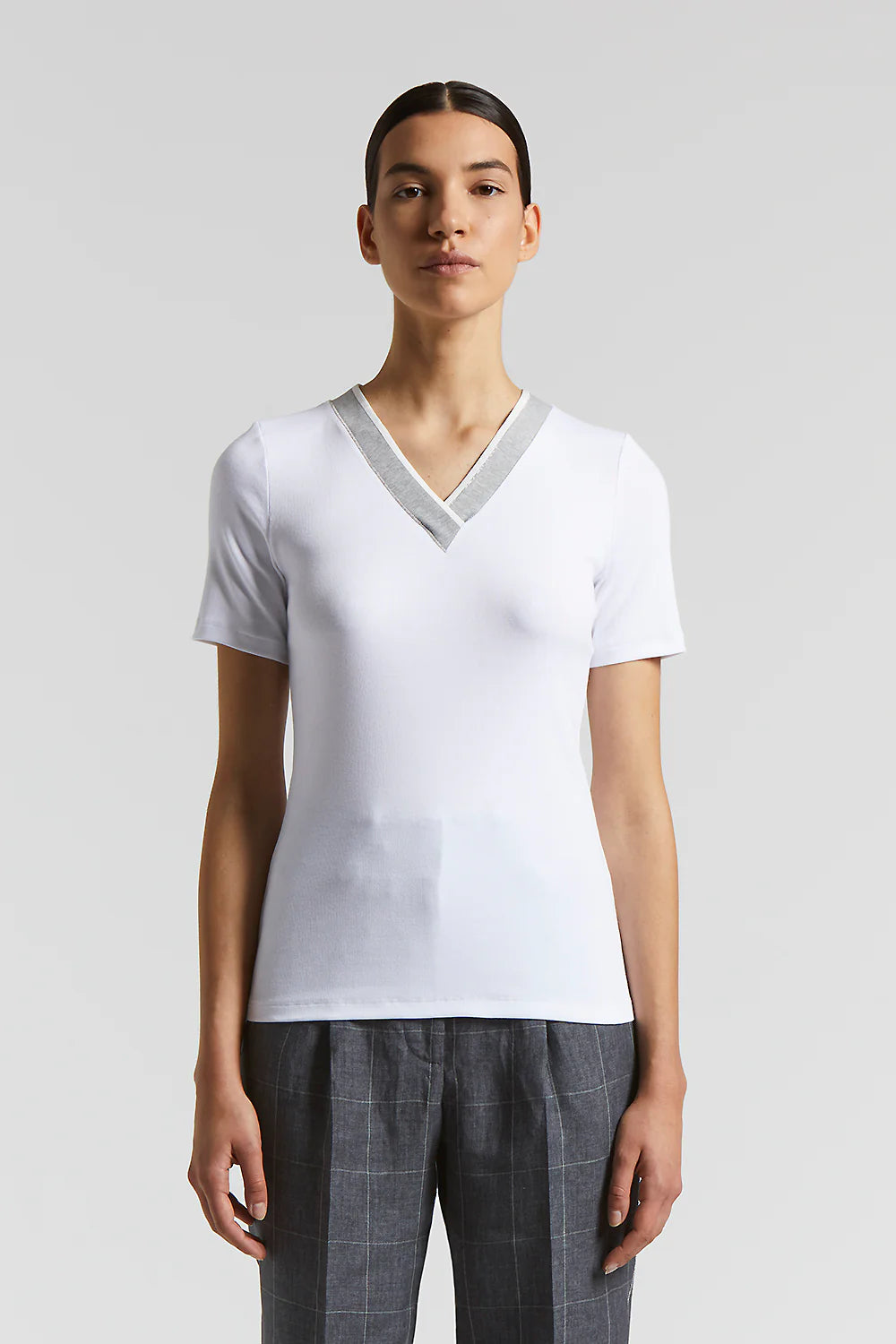 Stretch micro-ribbed jersey T-shirt