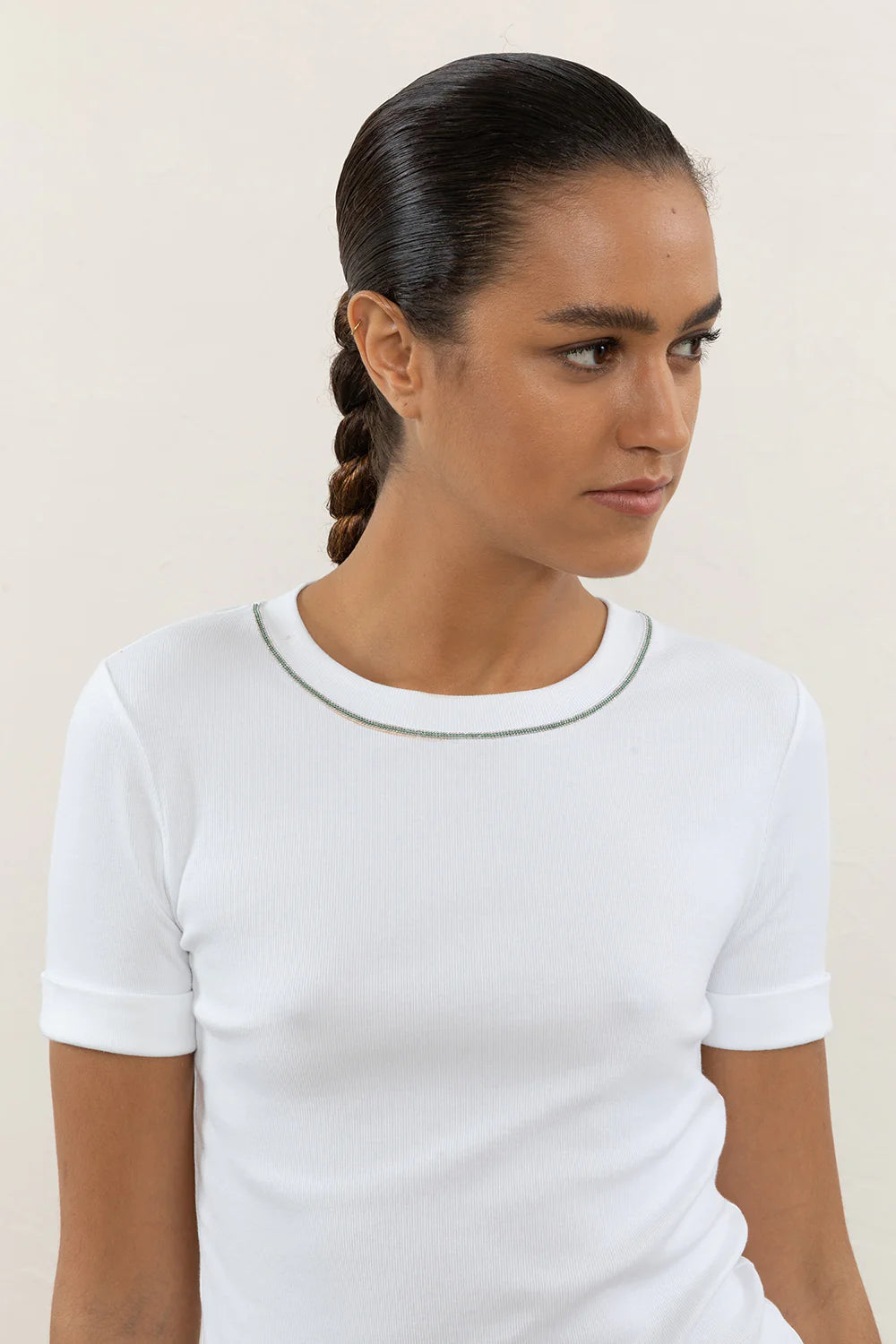 Micro-ribbed stretch jersey t-shirt