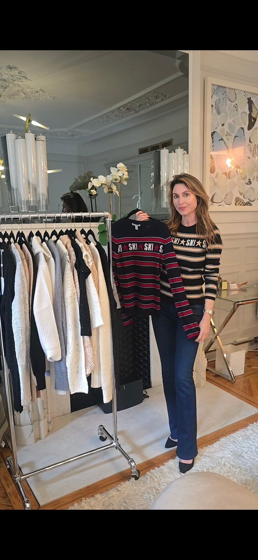 Striped Rib "SKI" Crew