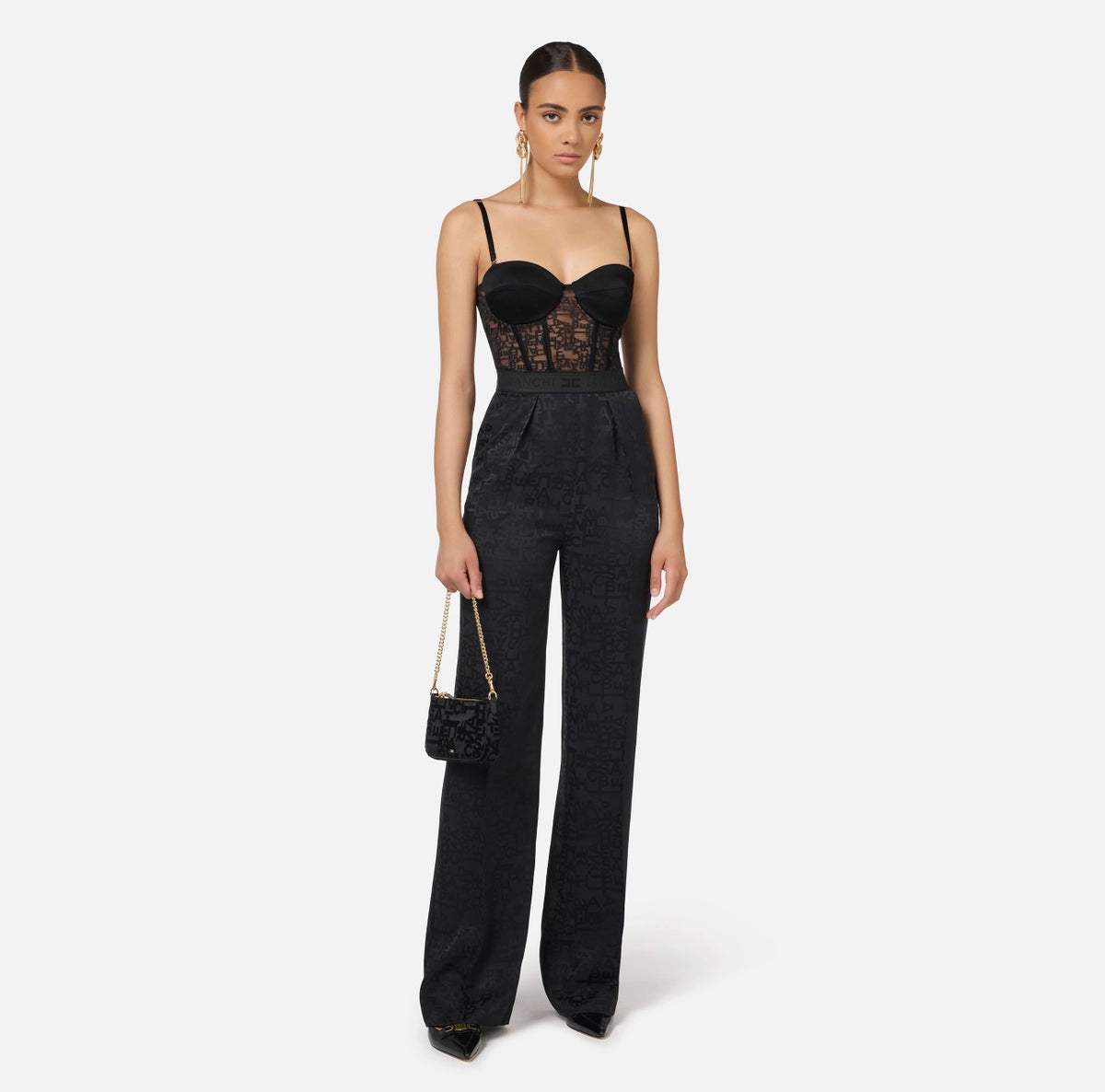 Jacquard crêpe combined jumpsuit with lettering