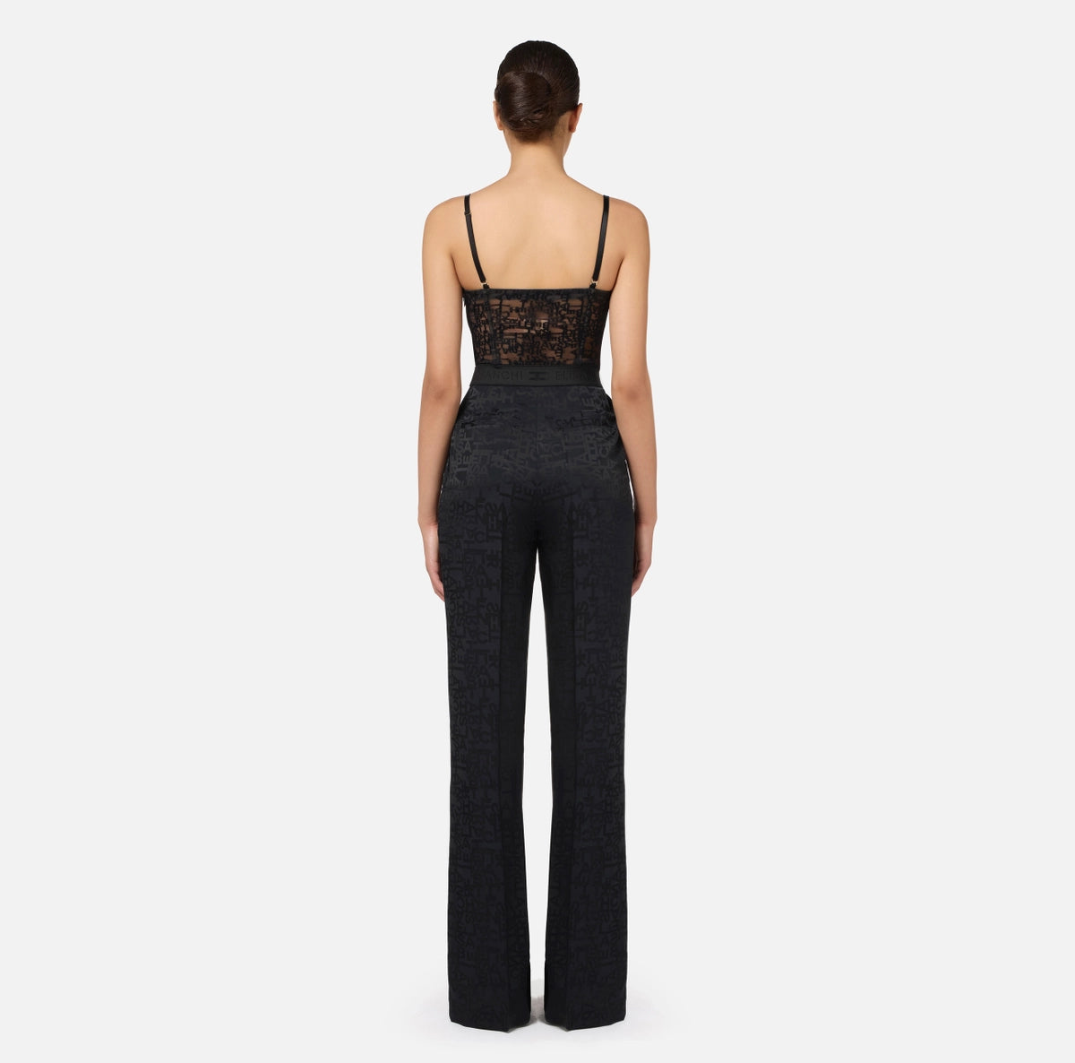 Jacquard crêpe combined jumpsuit with lettering