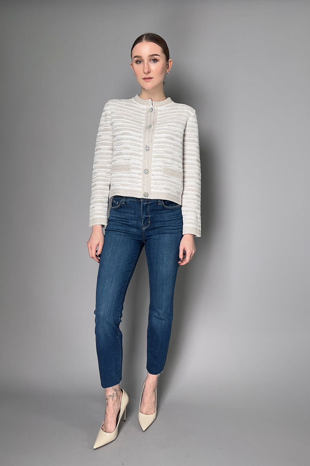 LUREX BOUCLÉ KNIT JACKET IN OFF-WHITE