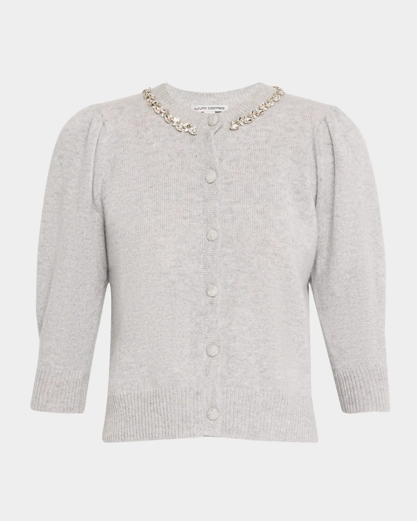 Rhinestone Trimmed Puff Sleeve Cardigan