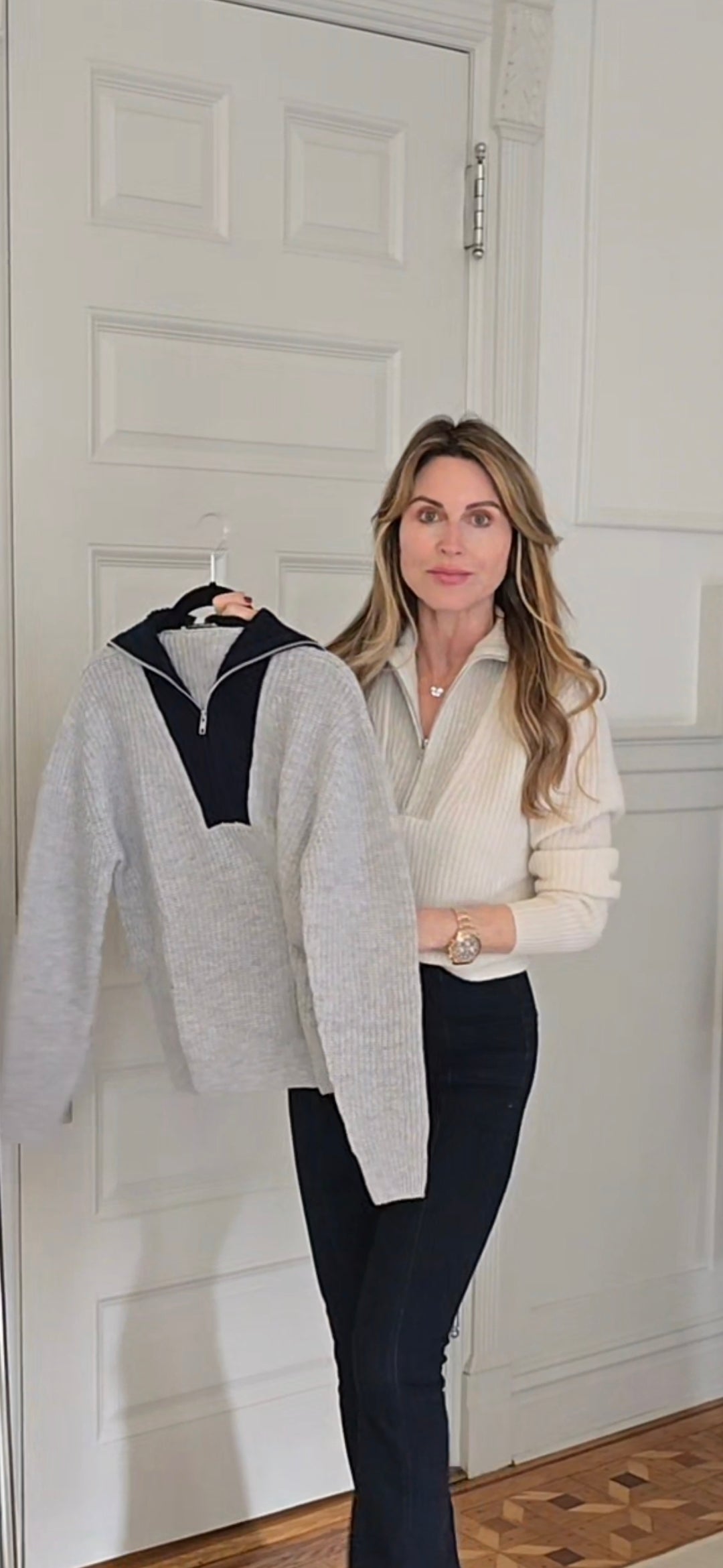 2-Tone Shaker Stitch Half Zip Mock