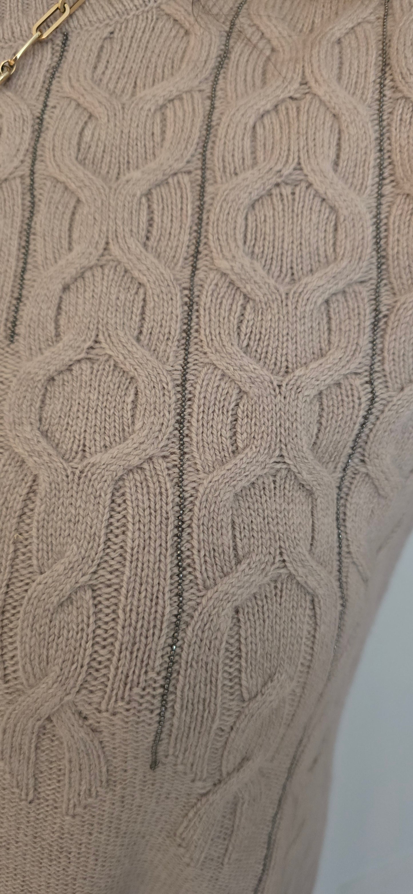 Sweater with braids and chains
