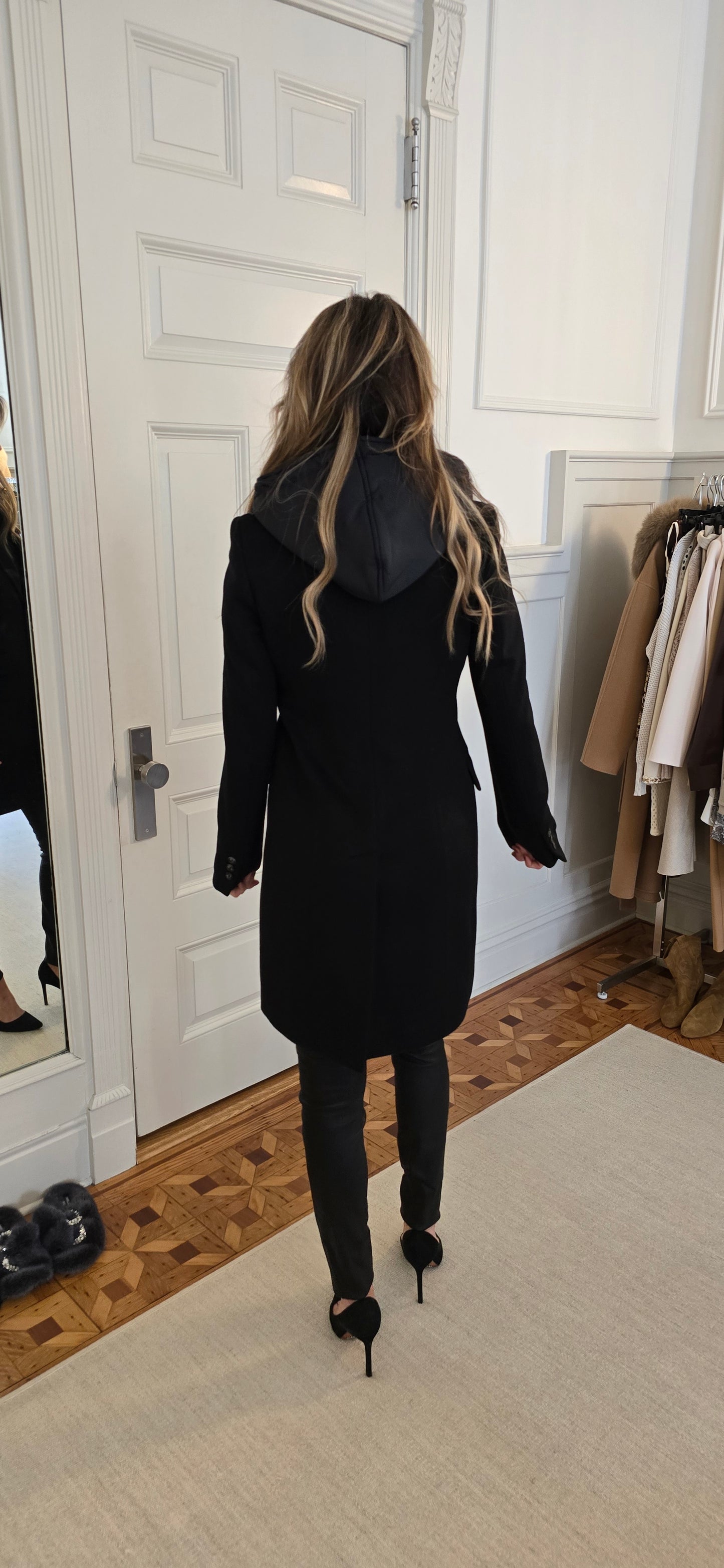 Wool coat with detachable hood
