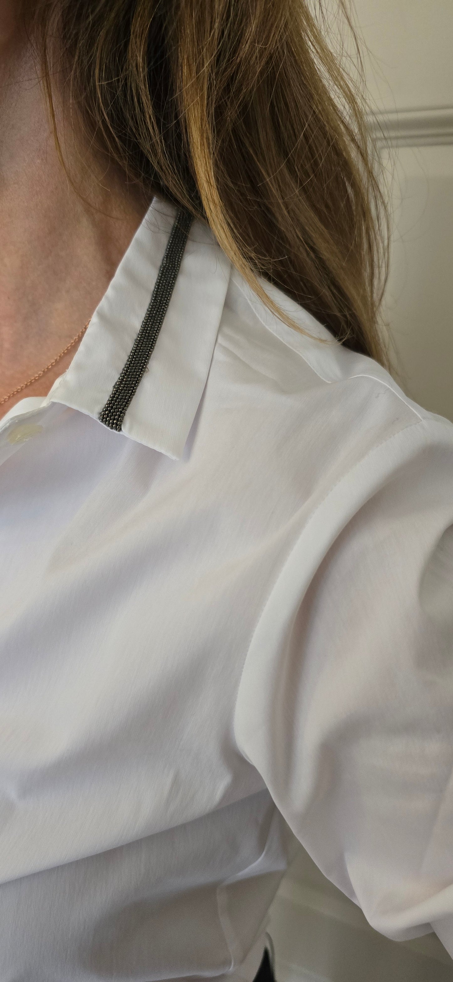 White button down with chain detail
