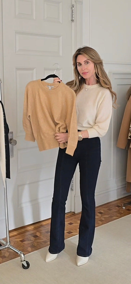 Sequin Blouson Sleeve Raglan Crew