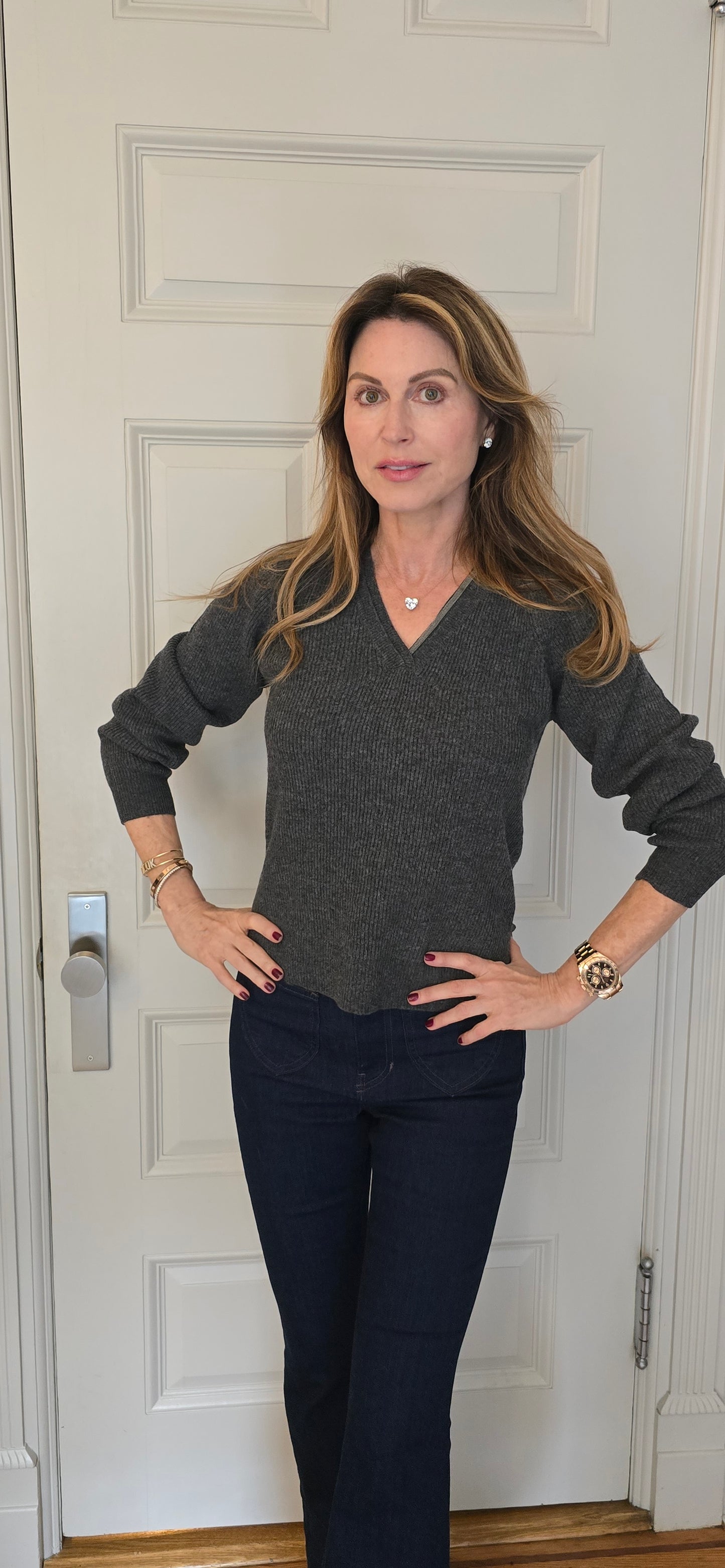 V neck sweater with chain detail