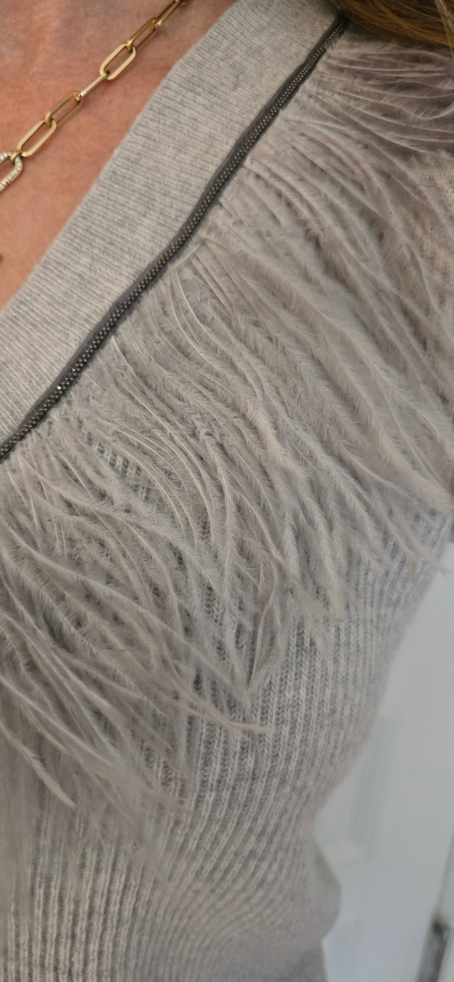 V neck with feather detail