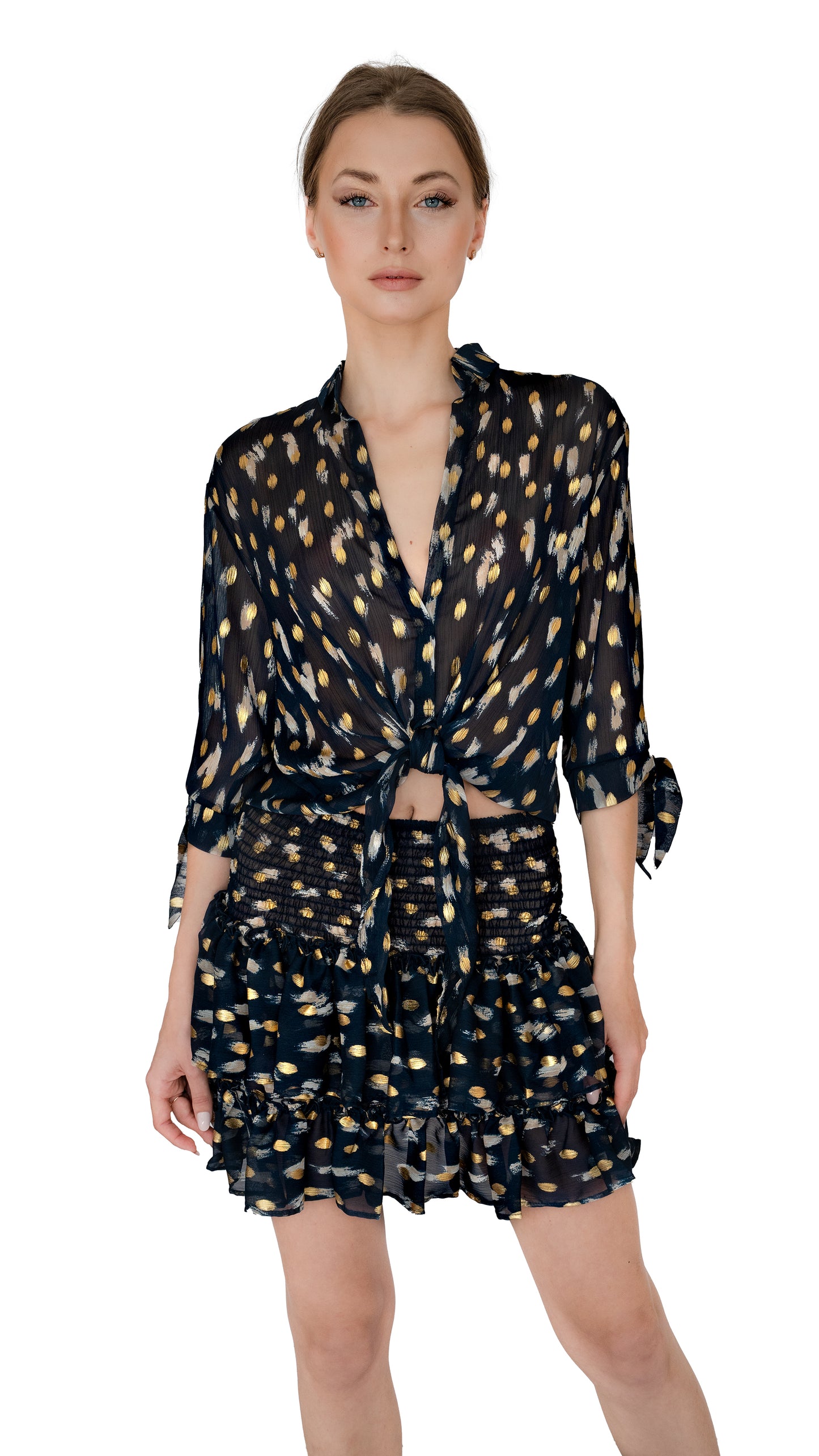 Mini silk skirt in navy leopard print