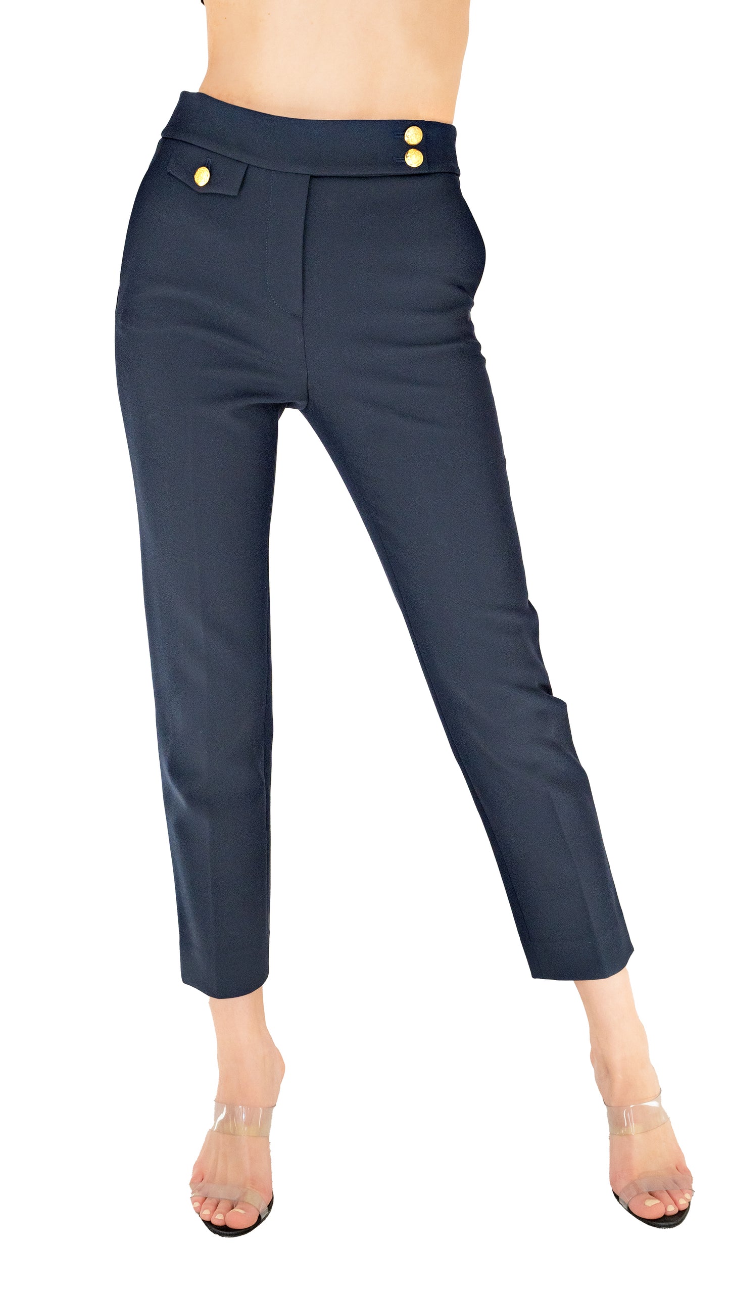 Veronica Beard navy suit pants with gold buttons