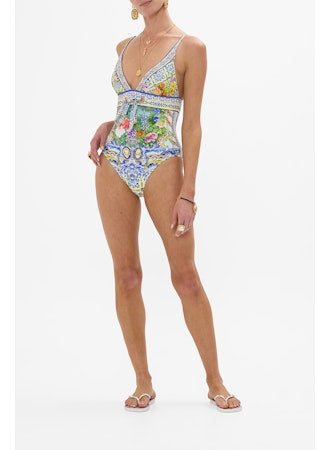 HIGH TRI ONE PIECE W EYELET TIE FRONT TRIM