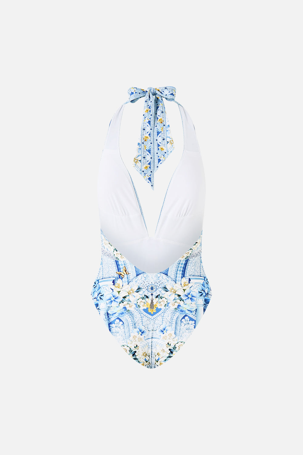 PLUNGE HALTER ONE PIECE W BAR FRONT TRIM