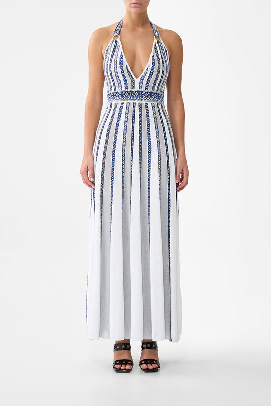 HALTER NECK KNIT DRESS WITH SILK TIE