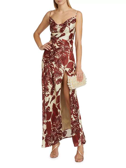 Ariel Palm Cowl Midi-Dress