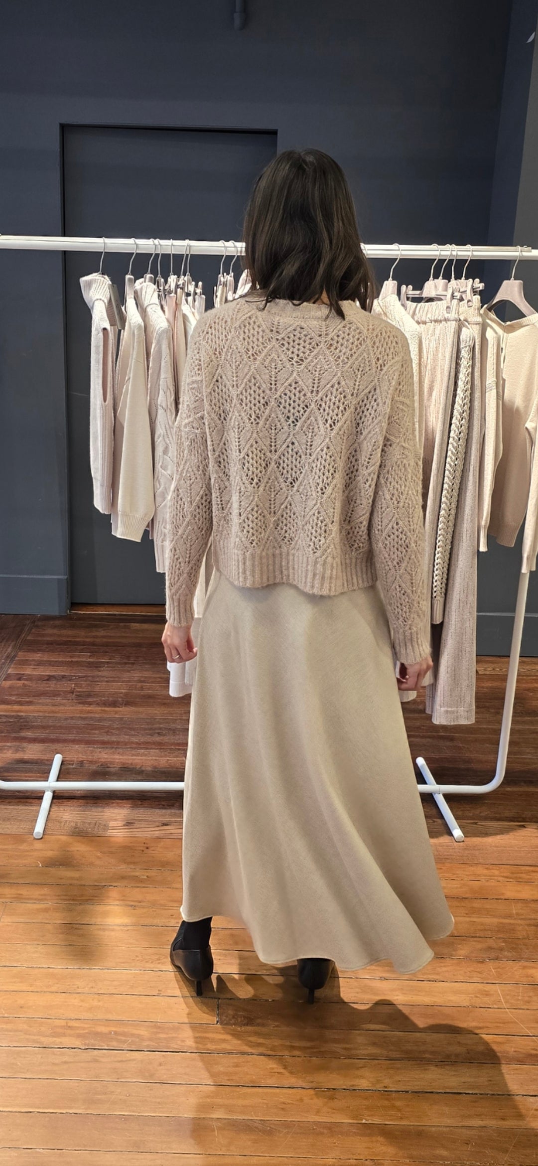 Sequin sweater with open stitch work