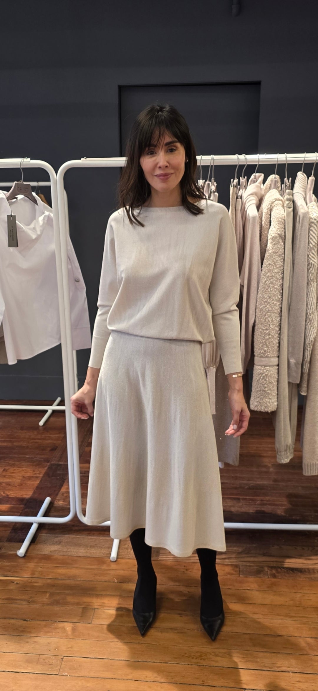 Boat neck sweater with lurex detail
