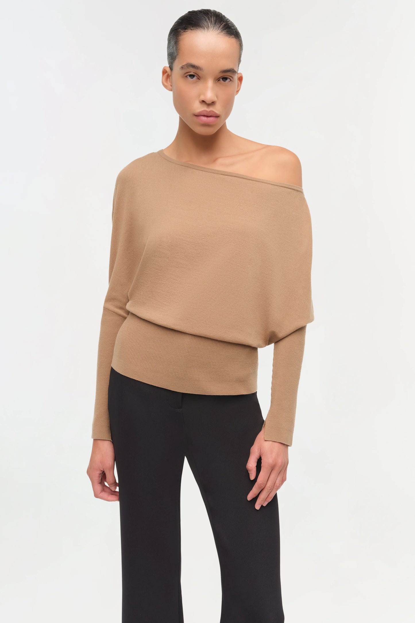 LAVINA DRAPED OFF SHOULDER SWEATER
