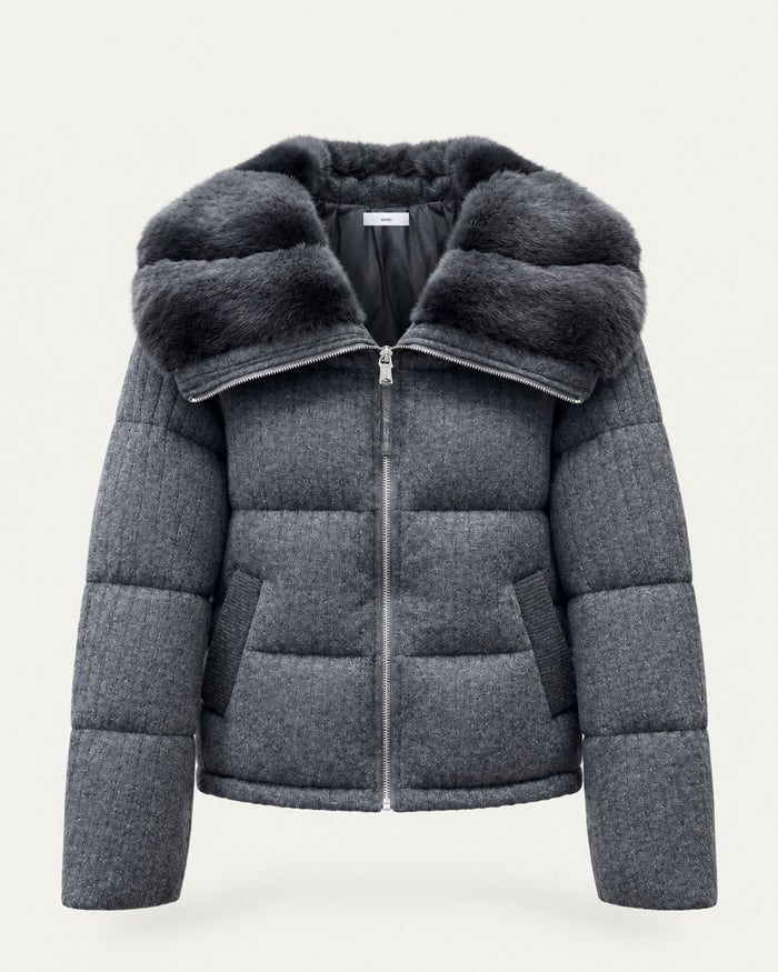 Down jacket with mink collar