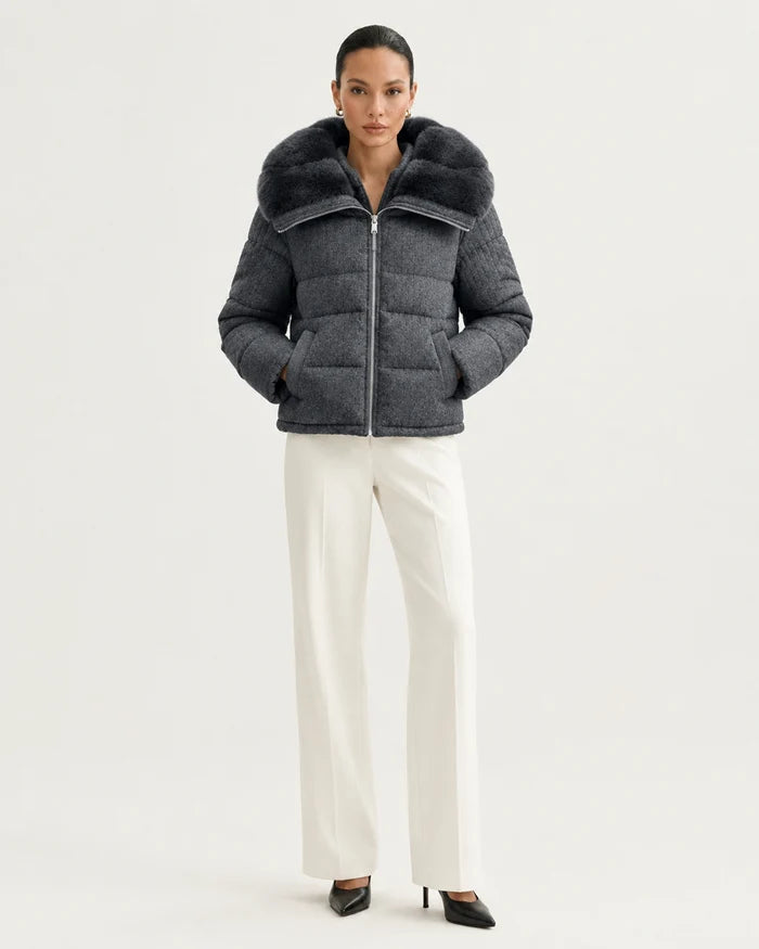 Down jacket with mink collar