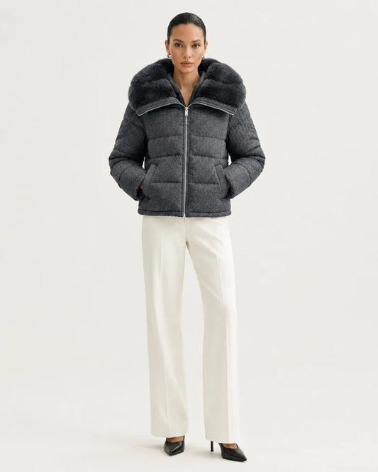Down jacket with mink collar