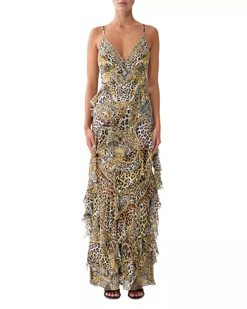 Asymmetric Ruffled Slip Dress