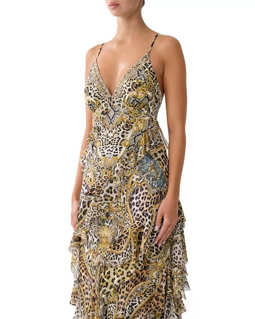 Asymmetric Ruffled Slip Dress