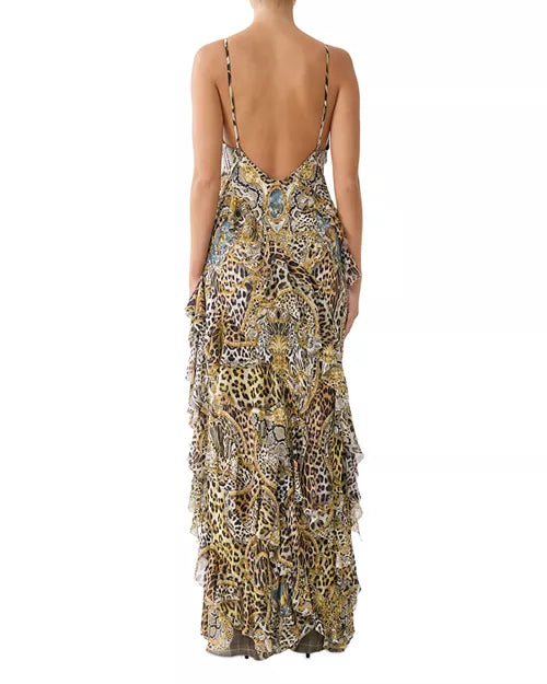 Asymmetric Ruffled Slip Dress