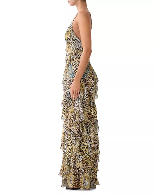 Asymmetric Ruffled Slip Dress