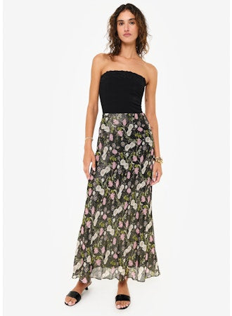 Jayna Mid Rise Metallic Chiffon Skirt