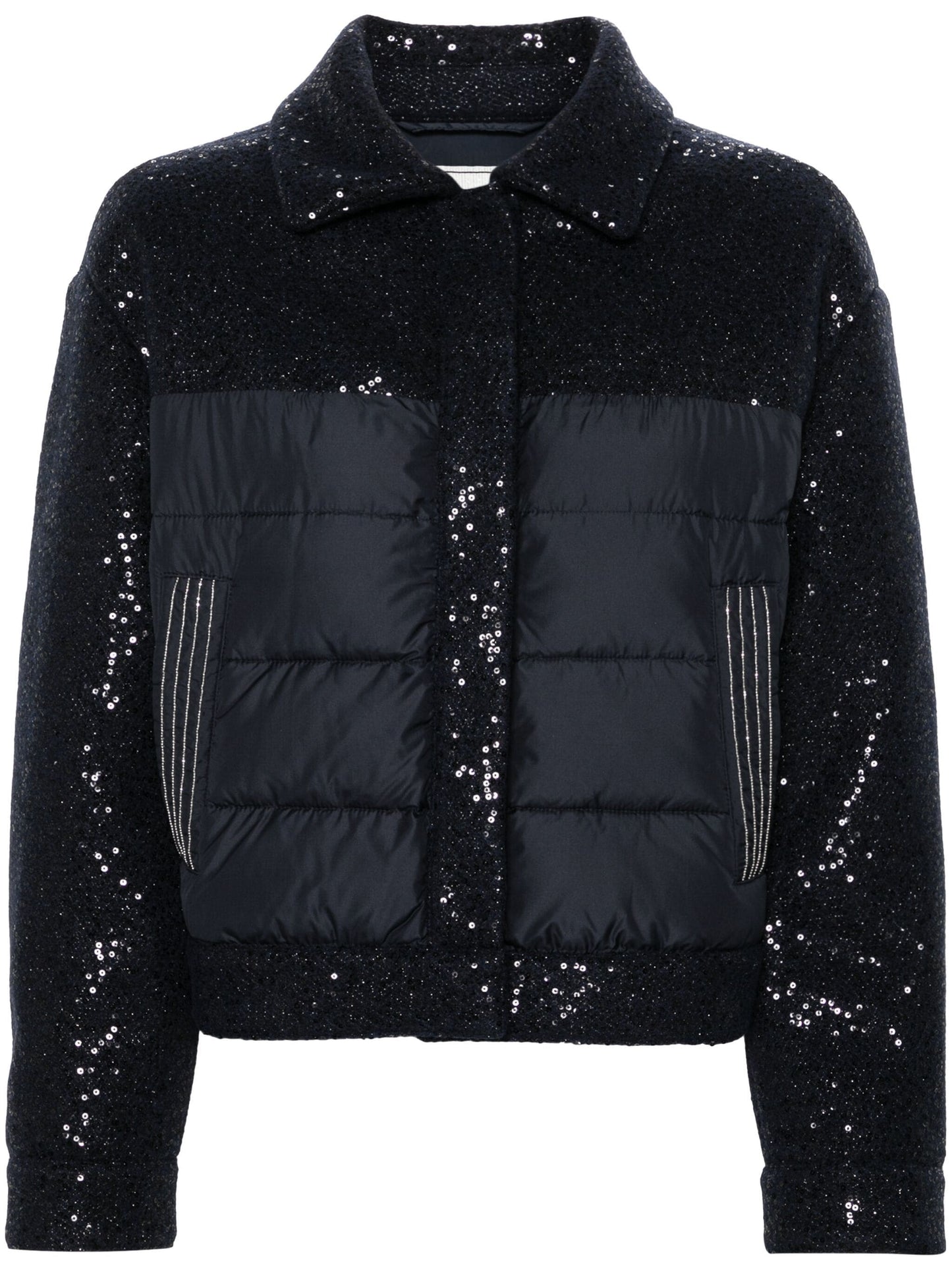 Sequin-embellished down jacket