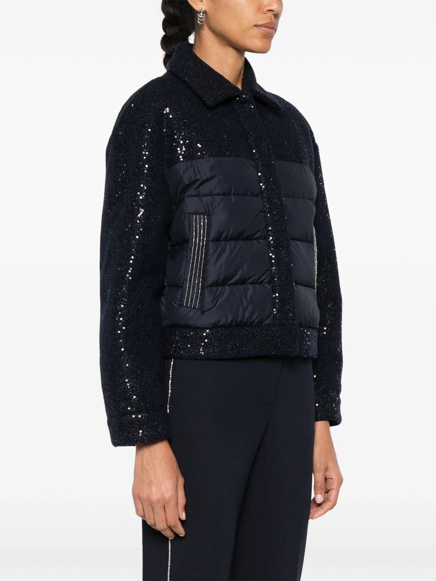 Sequin-embellished down jacket