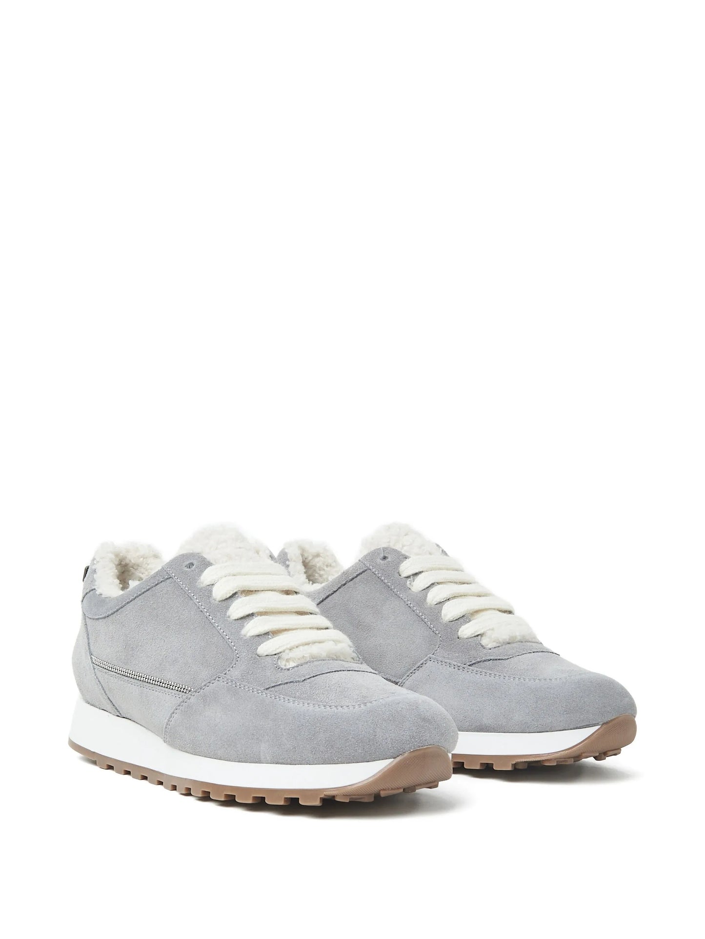Suede shearling-trim sneakers